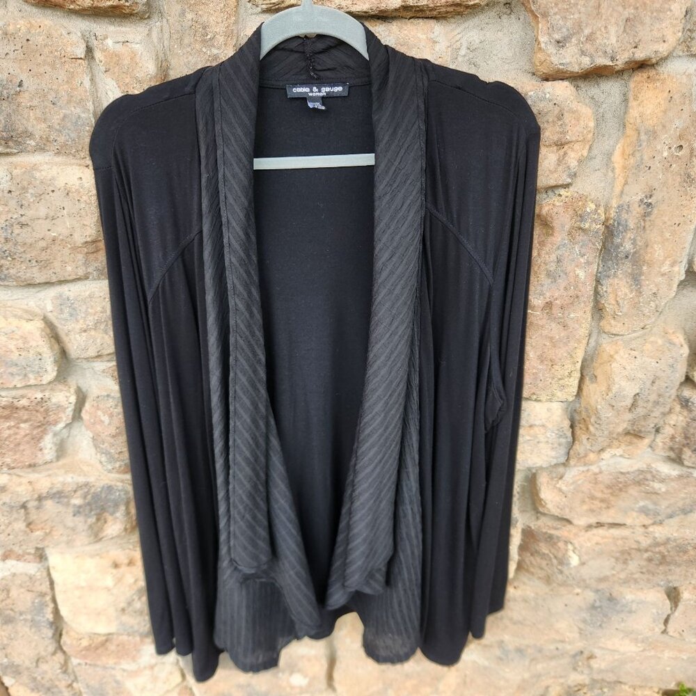 Cable & Gauge Womens Black Open Front Cardigan With Textured Trim Size 1X
